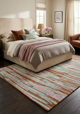 Saffron Rugs Hand Tufted Multicolor Teal Pink Rust Striped Contemporary Rectangular Wool Area Rug