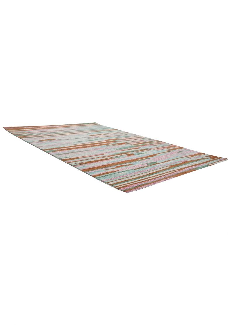 Saffron Rugs Hand Tufted Multicolor Teal Pink Rust Striped Contemporary Rectangular Wool Area Rug - Indya