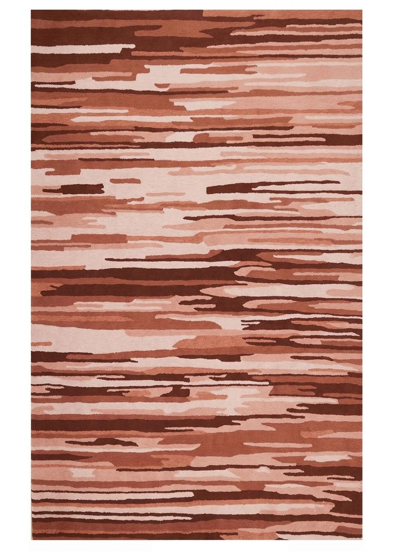 Saffron Rugs Hand Tufted Rust Brown Striped Contemporary Rectangular Wool Area Rug - Indya