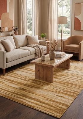 Saffron Rugs Hand Tufted Tan Striped Contemporary Rectangular Wool Area Rug