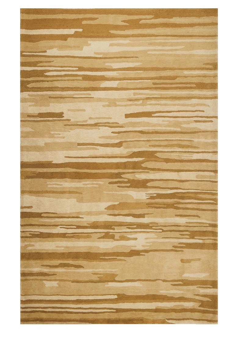 Saffron Rugs Hand Tufted Tan Striped Contemporary Rectangular Wool Area Rug - Indya