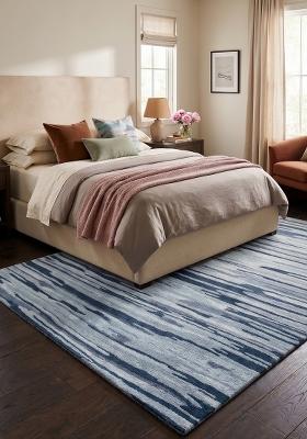 Saffron Rugs Hand Tufted Steel Blue Striped Contemporary Rectangular Wool Area Rug