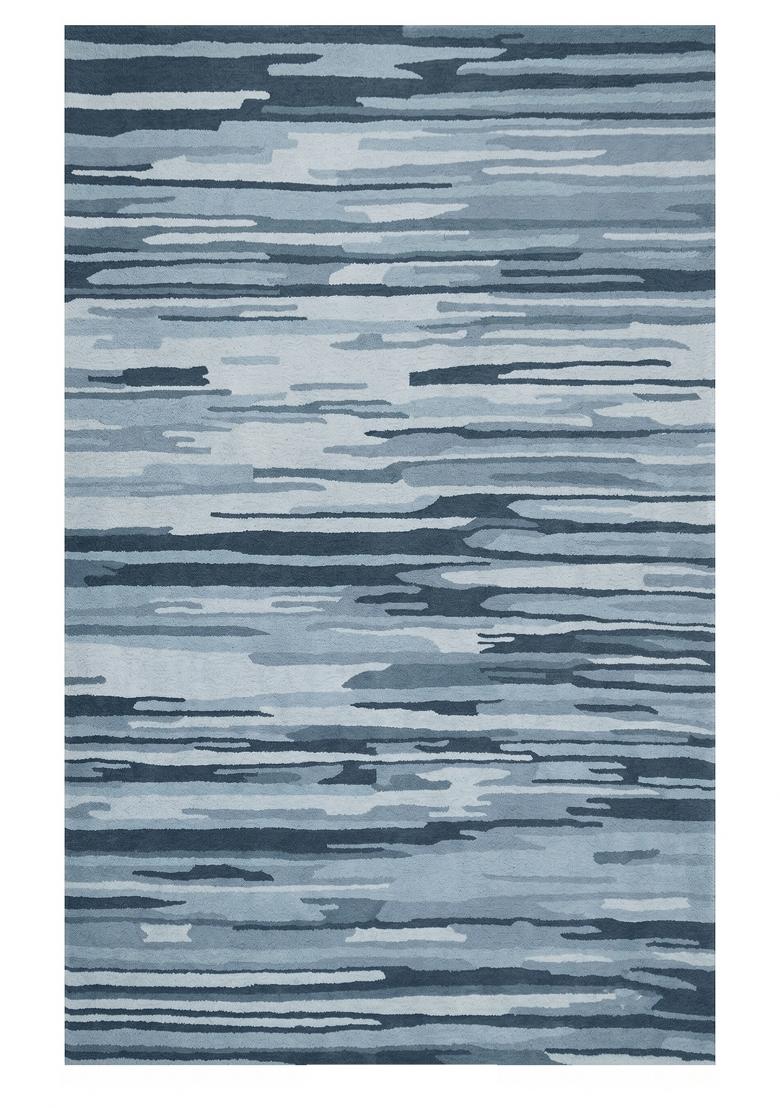 Saffron Rugs Hand Tufted Steel Blue Striped Contemporary Rectangular Wool Area Rug - Indya