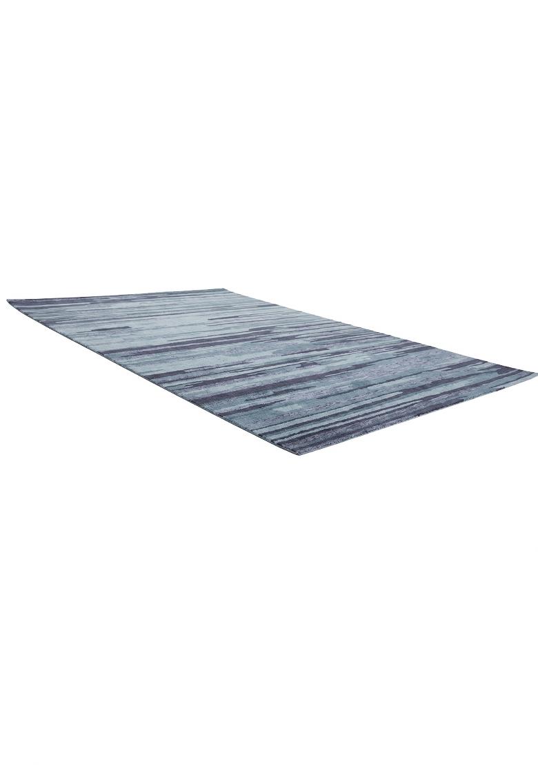Saffron Rugs Hand Tufted Steel Blue Striped Contemporary Rectangular Wool Area Rug - Indya