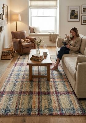 Saffron Rugs Hand Tufted Multicolor Plaid Farmhouse Rectangular Wool Area Rug