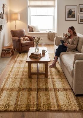 Saffron Rugs Hand Tufted Beige Plaid Farmhouse Rectangular Wool Area Rug