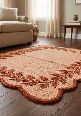 Saffron Rugs Hand Tufted Peach Leaf Cottage Scalloped Wool Area Rug