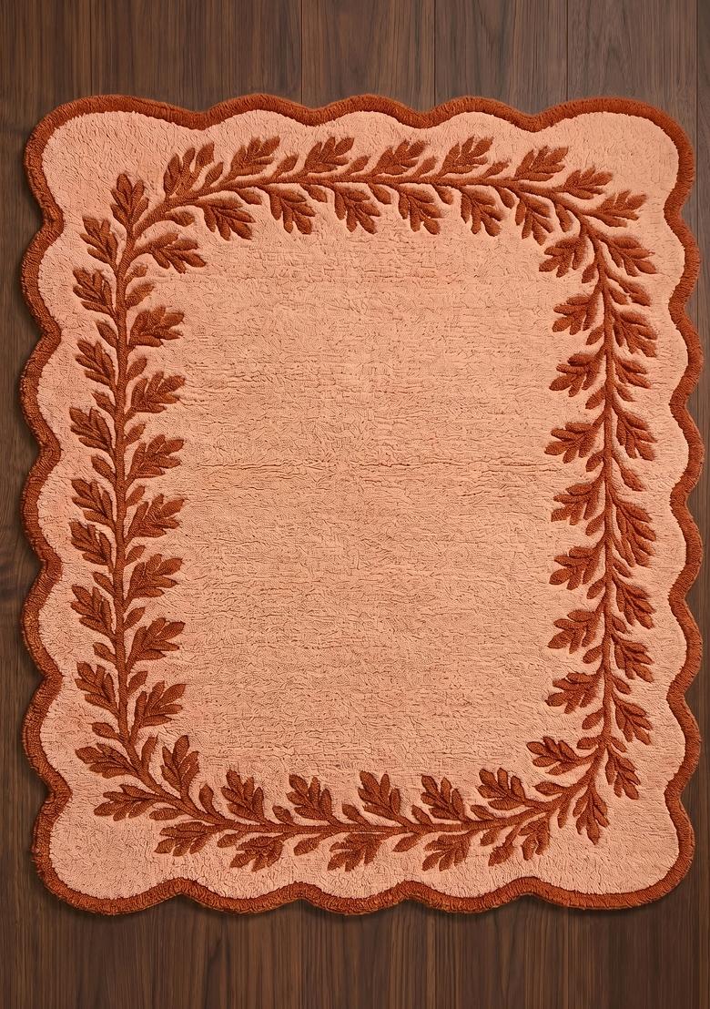 Saffron Rugs Hand Tufted Peach Leaf Cottage Scalloped Wool Area Rug - Indya