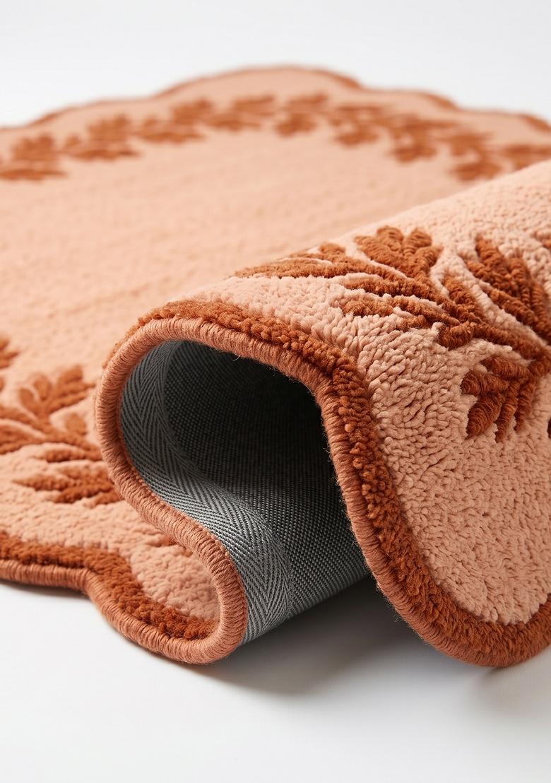 Saffron Rugs Hand Tufted Peach Leaf Cottage Scalloped Wool Area Rug - Indya