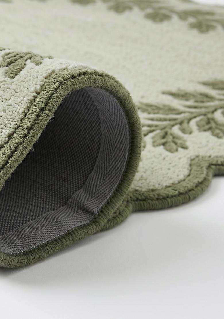 Saffron Rugs Hand Tufted Sage Green Leaf Cottage Scalloped Wool Area Rug - Indya