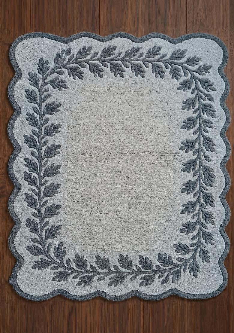 Saffron Rugs Hand Tufted Light Grey Leaf Cottage Scalloped Wool Area Rug - Indya