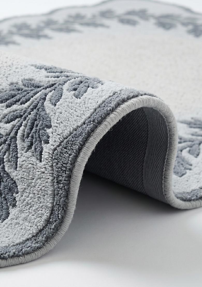 Saffron Rugs Hand Tufted Light Grey Leaf Cottage Scalloped Wool Area Rug - Indya