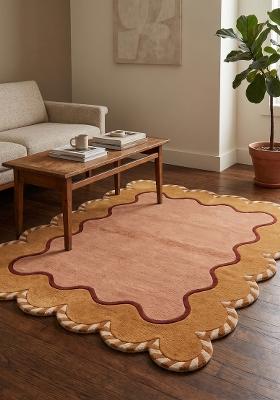 Saffron Rugs Hand Tufted Peach Solid Contemporary Scalloped Wool Area Rug