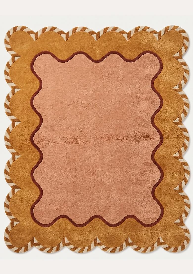 Saffron Rugs Hand Tufted Peach Solid Contemporary Scalloped Wool Area Rug - Indya
