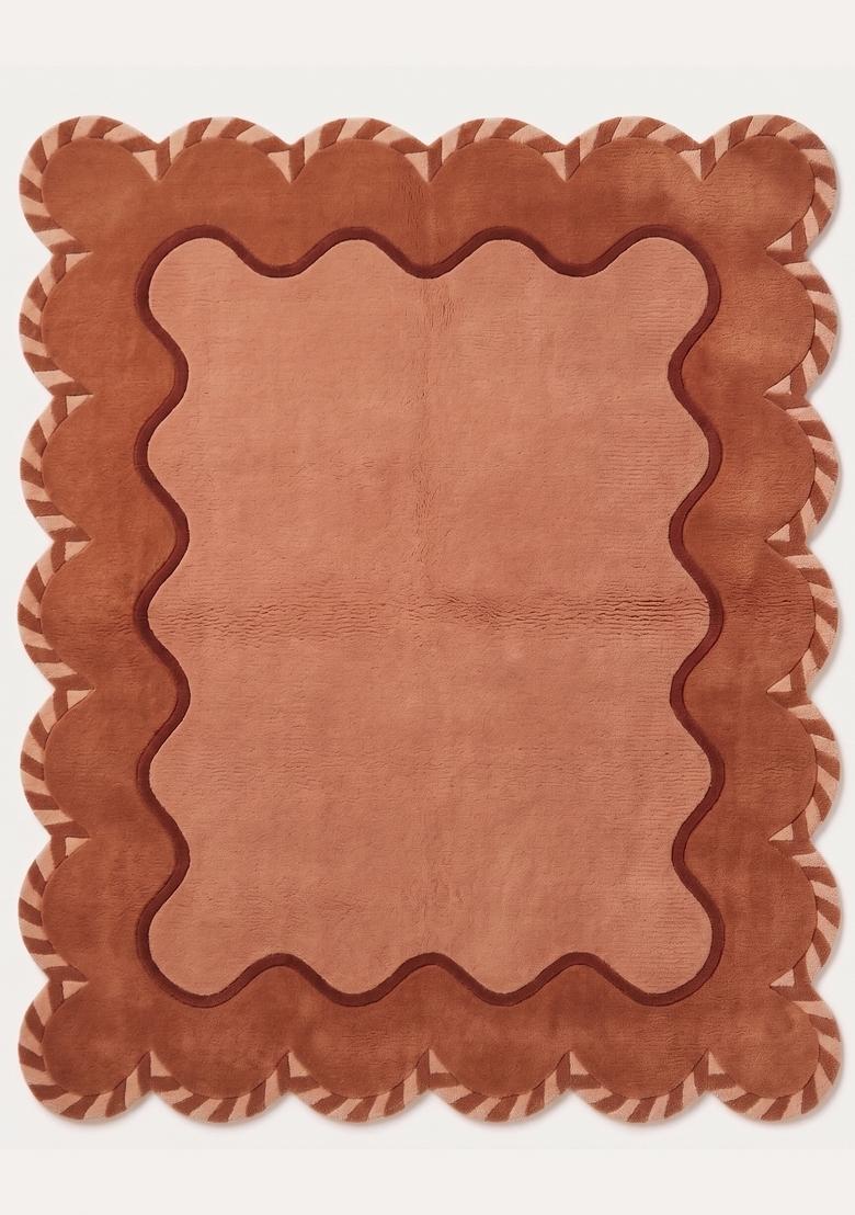 Saffron Rugs Hand Tufted Terracotta Solid Contemporary Scalloped Wool Area Rug - Indya