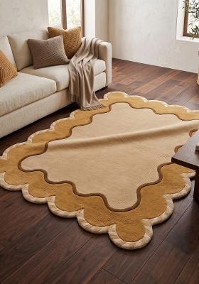 Saffron Rugs Hand Tufted Mustard Gold Solid Contemporary Scalloped Wool Area Rug