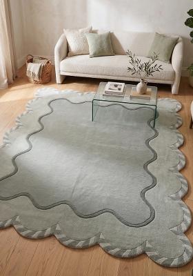 Saffron Rugs Hand Tufted Sage Green Solid Contemporary Scalloped Wool Area Rug