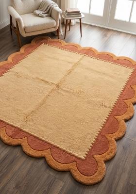 Saffron Rugs Hand Tufted Golden Amber Solid Bohemian Scalloped Wool Area Rug