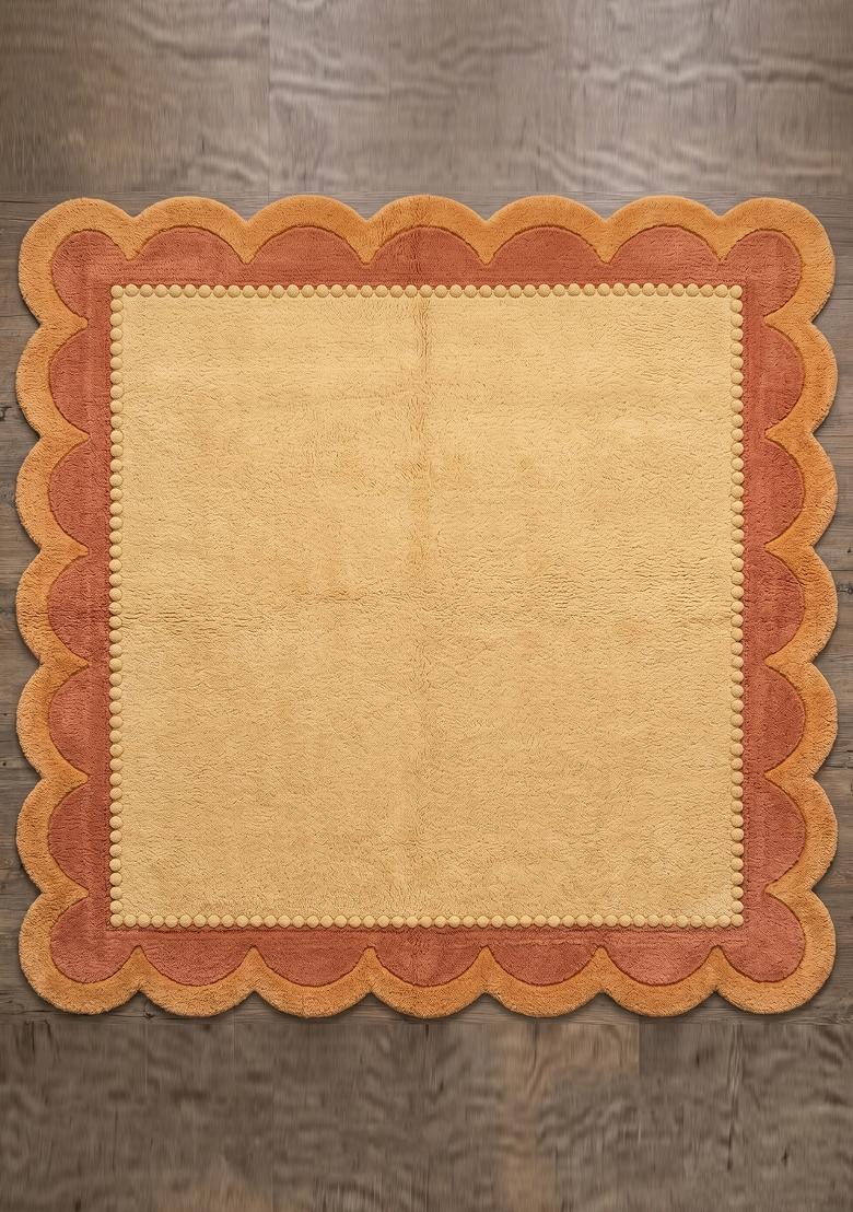 Saffron Rugs Hand Tufted Golden Amber Solid Bohemian Scalloped Wool Area Rug - Indya