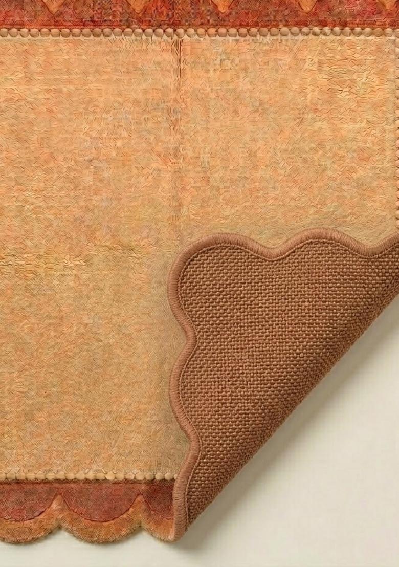 Saffron Rugs Hand Tufted Terracotta Beige Solid Bohemian Scalloped Wool Area Rug - Indya