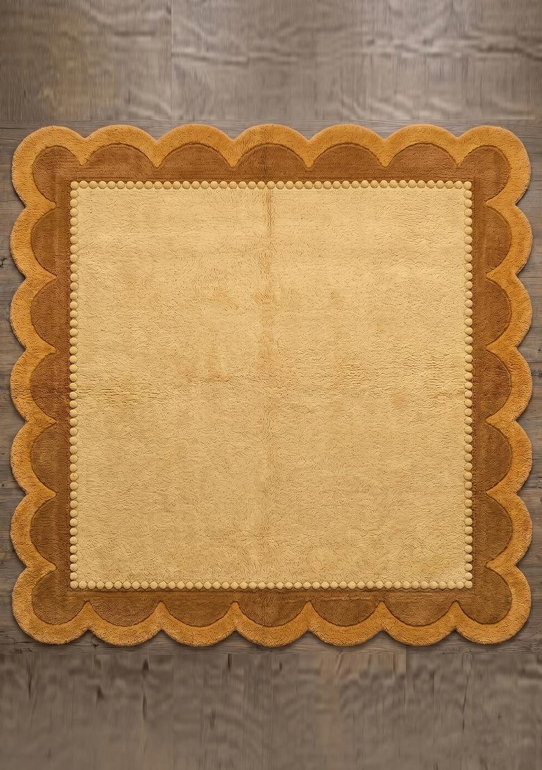Saffron Rugs Hand Tufted Camel Tan Solid Bohemian Scalloped Wool Area Rug - Indya