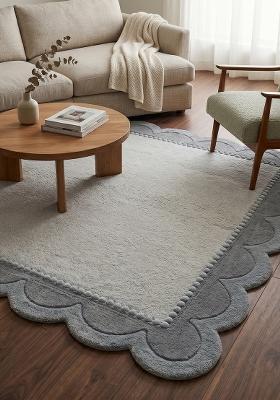 Saffron Rugs Hand Tufted Grey Solid Bohemian Scalloped Wool Area Rug