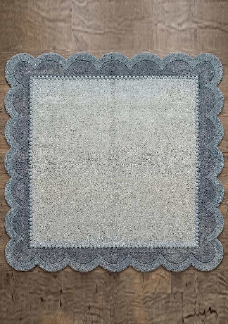 Saffron Rugs Hand Tufted Grey Solid Bohemian Scalloped Wool Area Rug - Indya