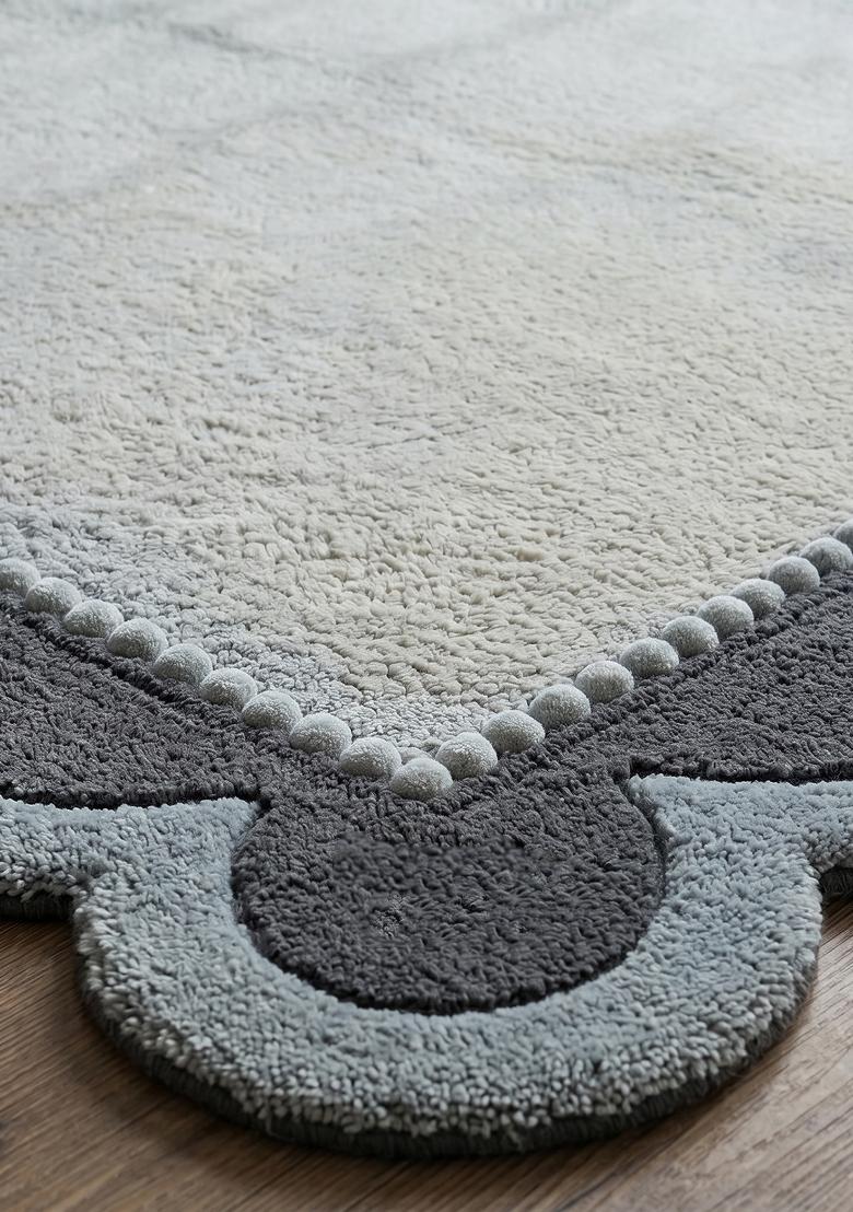 Saffron Rugs Hand Tufted Grey Solid Bohemian Scalloped Wool Area Rug - Indya