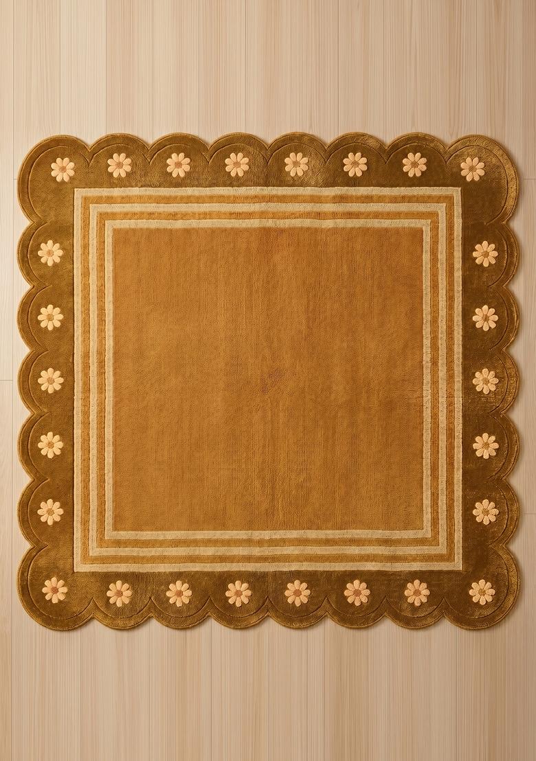 Saffron Rugs Hand Tufted Gold Floral Bohemian Scalloped Wool Area Rug - Indya