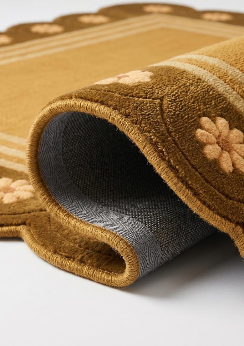 Saffron Rugs Hand Tufted Gold Floral Bohemian Scalloped Wool Area Rug - Indya