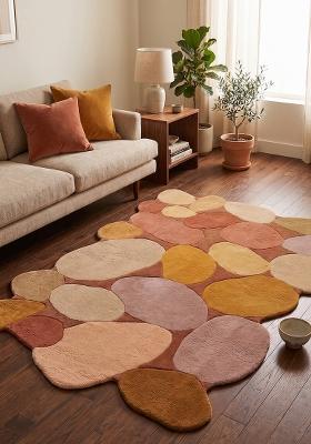 Saffron Rugs Hand Tufted Terracotta Multicolor Geometric Contemporary Rectangular Wool Area Rug
