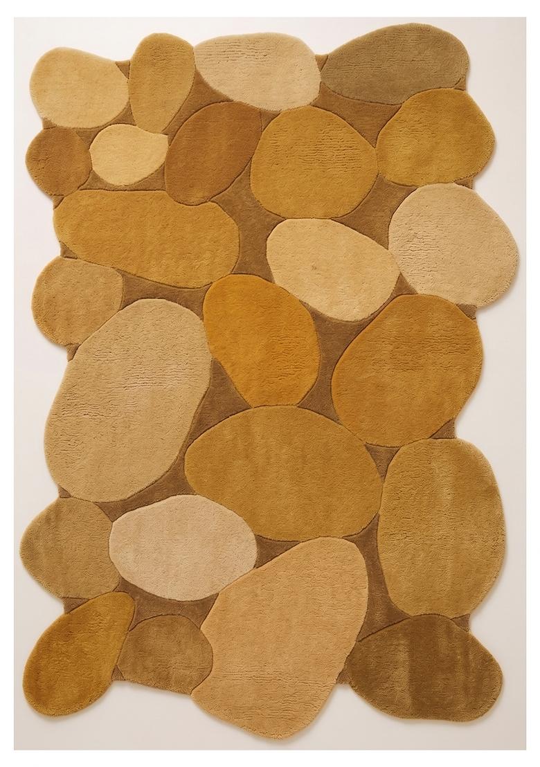 Saffron Rugs Hand Tufted Golden Ochre Geometric Contemporary Scalloped Wool Area Rug - Indya