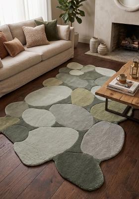 Saffron Rugs Hand Tufted Sage Green Geometric Contemporary Scalloped Wool Area Rug