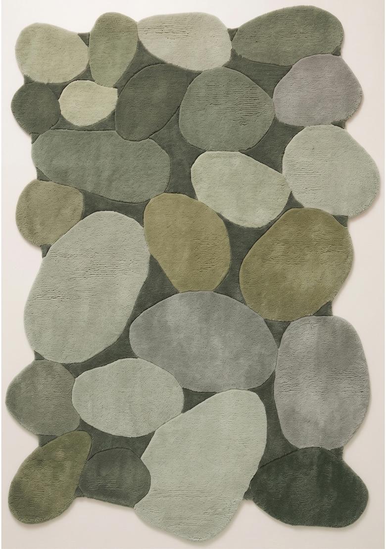 Saffron Rugs Hand Tufted Sage Green Geometric Contemporary Scalloped Wool Area Rug - Indya