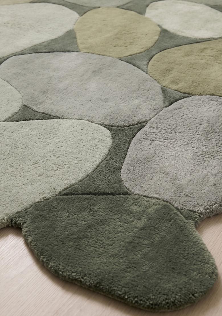 Saffron Rugs Hand Tufted Sage Green Geometric Contemporary Scalloped Wool Area Rug - Indya