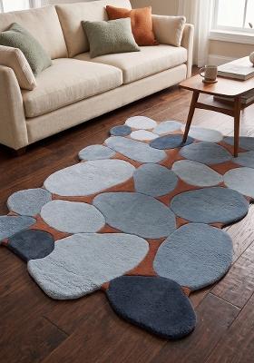 Saffron Rugs Hand Tufted Steel Blue Geometric Contemporary Rectangular Wool Area Rug