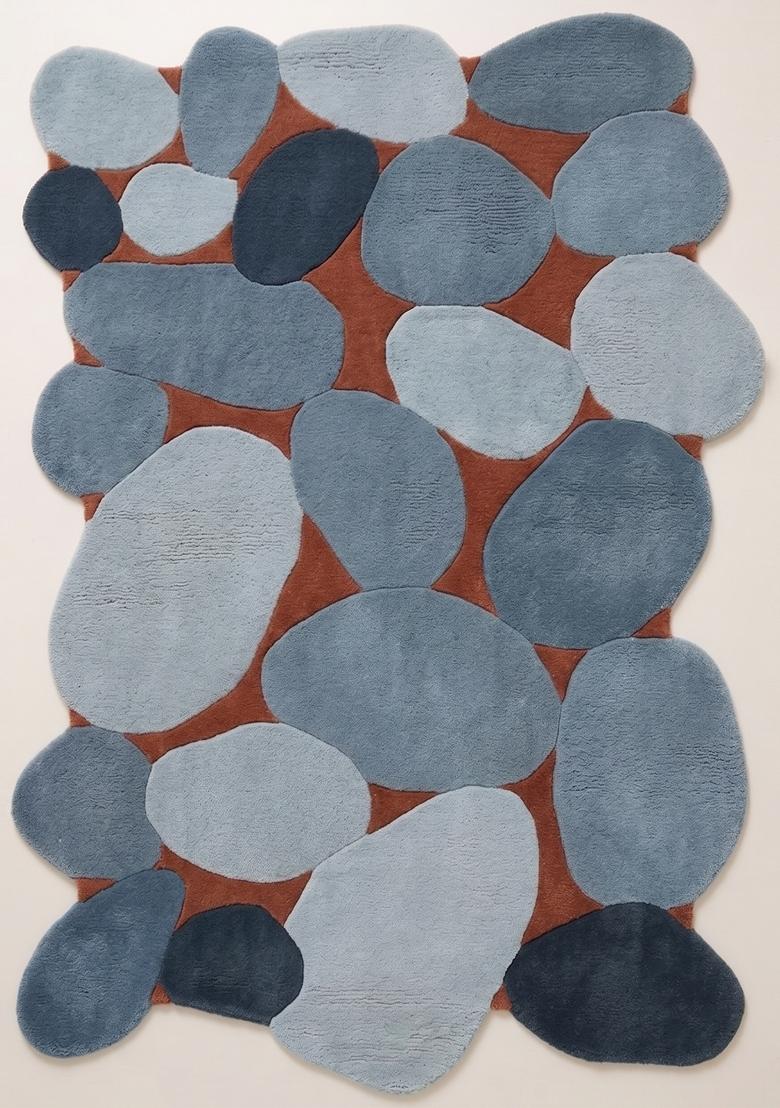 Saffron Rugs Hand Tufted Steel Blue Geometric Contemporary Rectangular Wool Area Rug - Indya