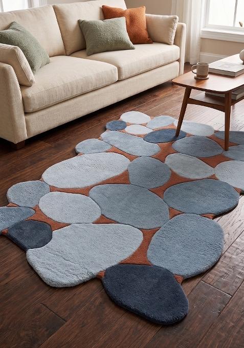 Saffron Rugs Hand Tufted Steel Blue Geometric Contemporary Rectangular Wool Area Rug