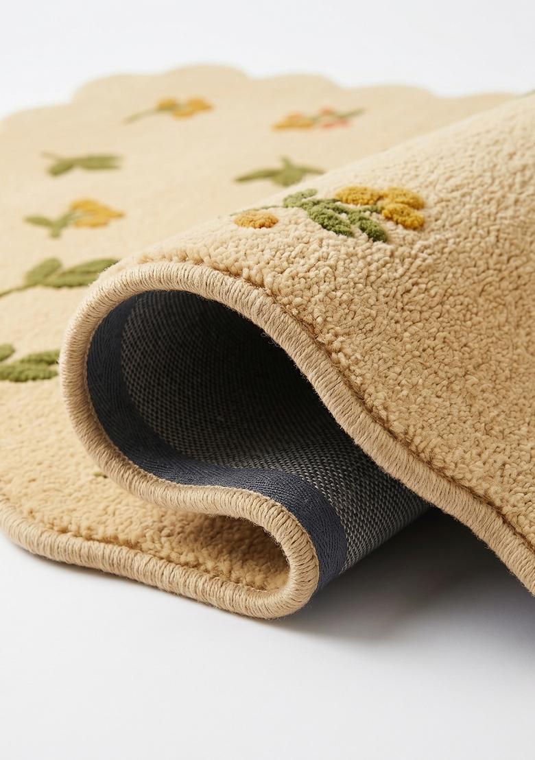 Saffron Rugs Hand Tufted Beige Floral Cottage Scalloped Wool Area Rug - Indya