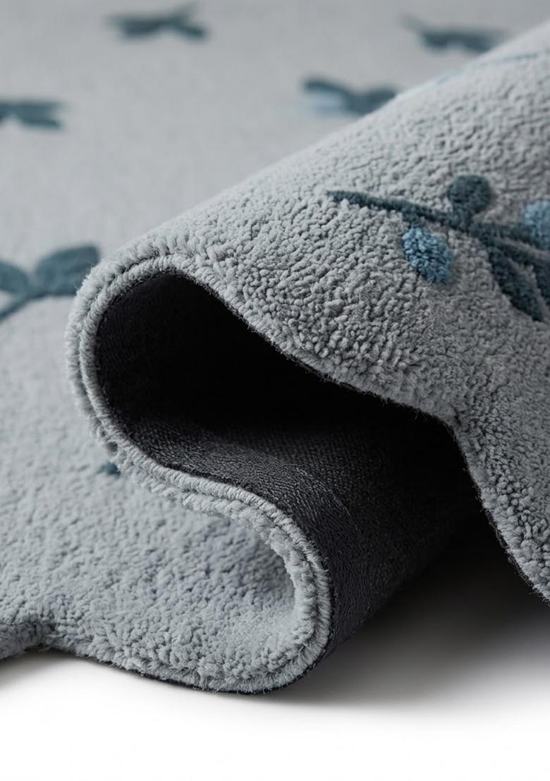 Saffron Rugs Hand Tufted Blue Grey Floral Cottage Scalloped Wool Area Rug - Indya