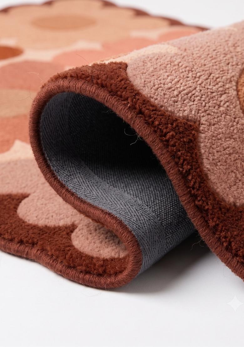 Saffron Rugs Hand Tufted Salmon Pink Floral Retro Scalloped Wool Area Rug - Indya