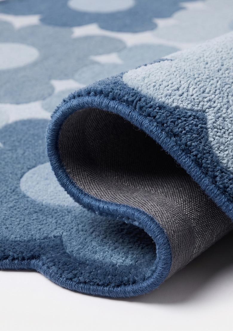 Saffron Rugs Hand Tufted Slate Blue Floral Retro Scalloped Wool Area Rug - Indya