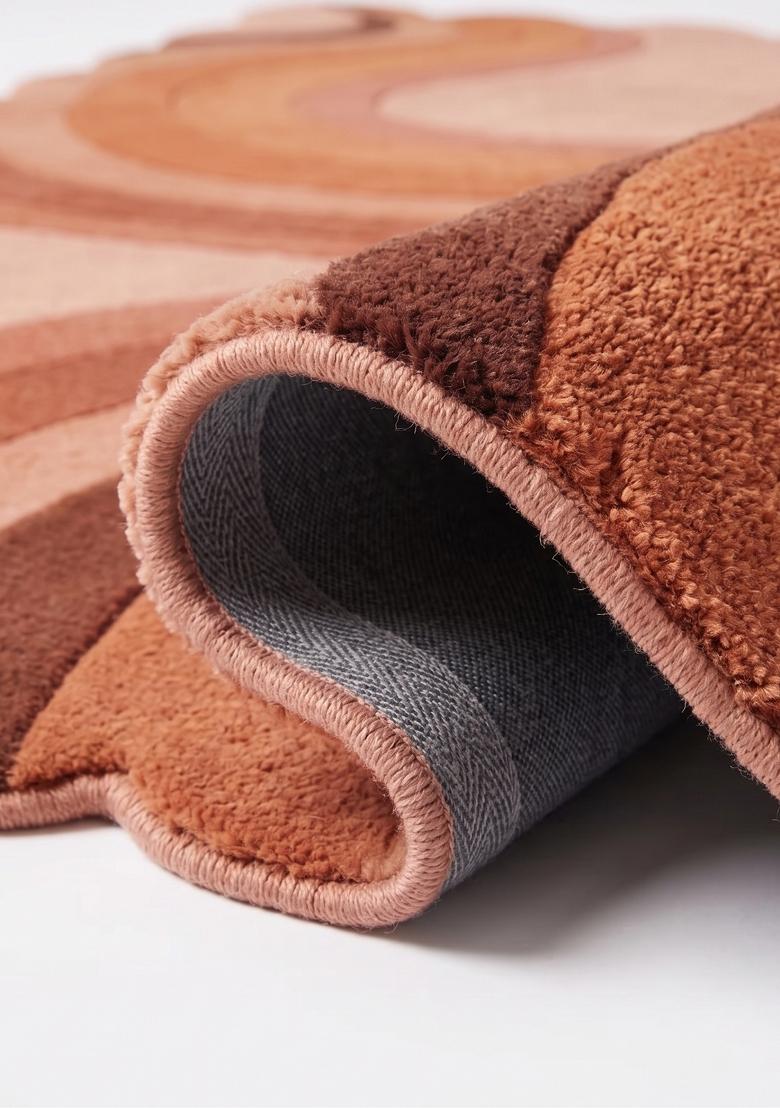 Saffron Rugs Hand Tufted Terracotta Swirls Retro Scalloped Wool Area Rug - Indya