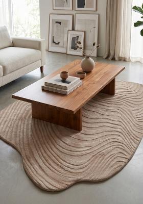 Saffron Rugs Hand Tufted Beige Swirls Contemporary Oblong Wool Area Rug