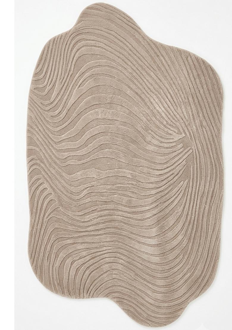 Saffron Rugs Hand Tufted Beige Swirls Contemporary Oblong Wool Area Rug - Indya
