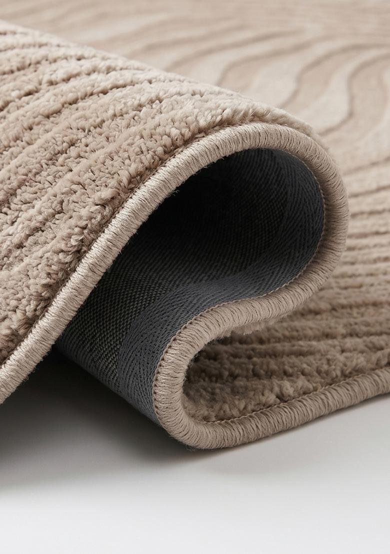 Saffron Rugs Hand Tufted Beige Swirls Contemporary Oblong Wool Area Rug - Indya