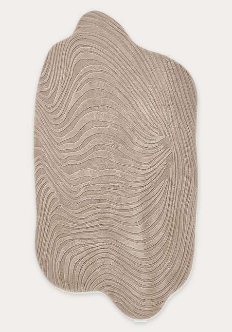 100% Wool Handmade Beige Rug | Contemporary Swirls Oblong Carpet With Cotton Backing For Living Room
