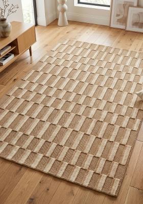 Saffron Rugs Hand Tufted Natural Tan Beige Geometric Bohemian Rectangular Wool Area Rug