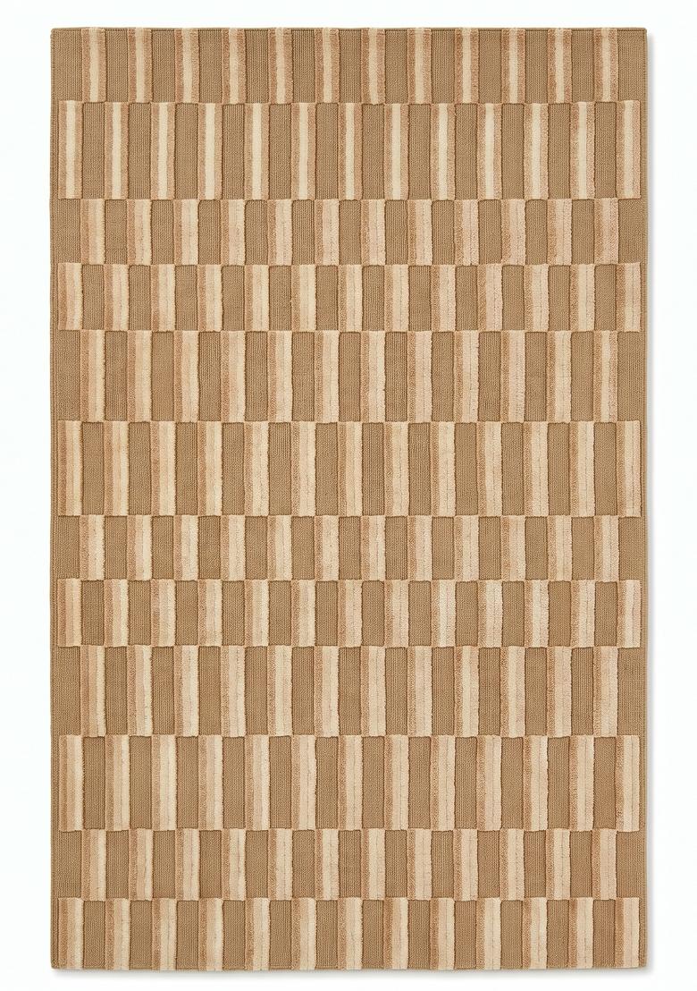 Saffron Rugs Hand Tufted Natural Tan Beige Geometric Bohemian Rectangular Wool Area Rug - Indya