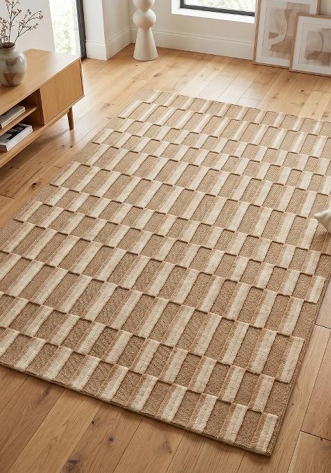 Saffron Rugs Hand Tufted Natural Tan Beige Geometric Bohemian Rectangular Wool Area Rug